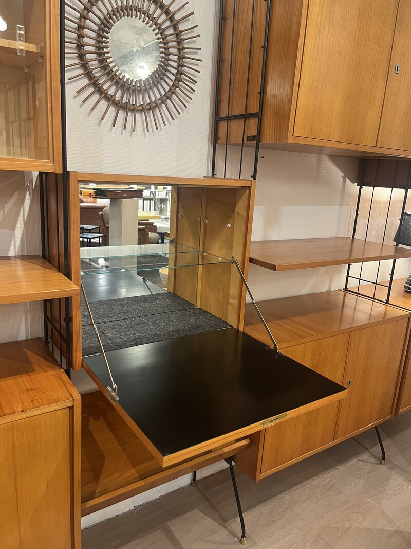 F 901 JD/RC Large free standing string shelt-system unit bookcase by Silverschild Germany, 1950s