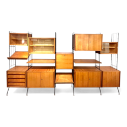 F 901 JD/RC Large free standing string shelt-system unit bookcase by Silverschild Germany, 1950s
