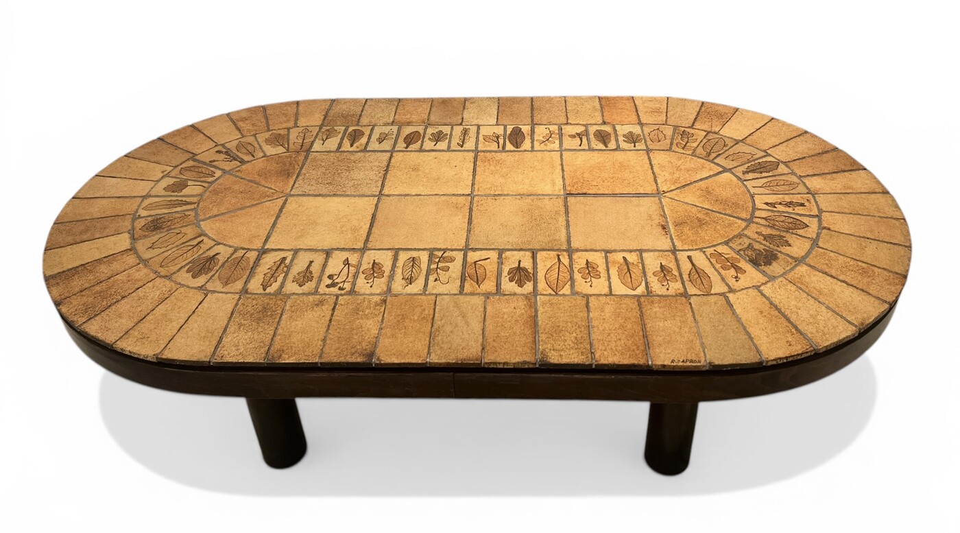 F 909 OB ovale ceramic tiles coffee table by Roger Capron 