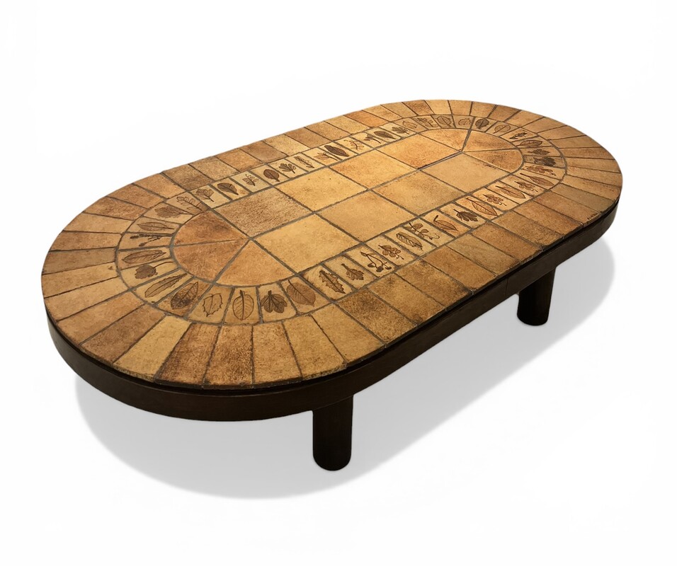 F 909 OB ovale ceramic tiles coffee table by Roger Capron 
