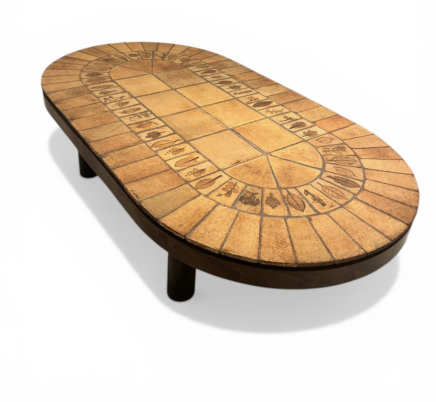 F 909 OB ovale ceramic tiles coffee table by Roger Capron 