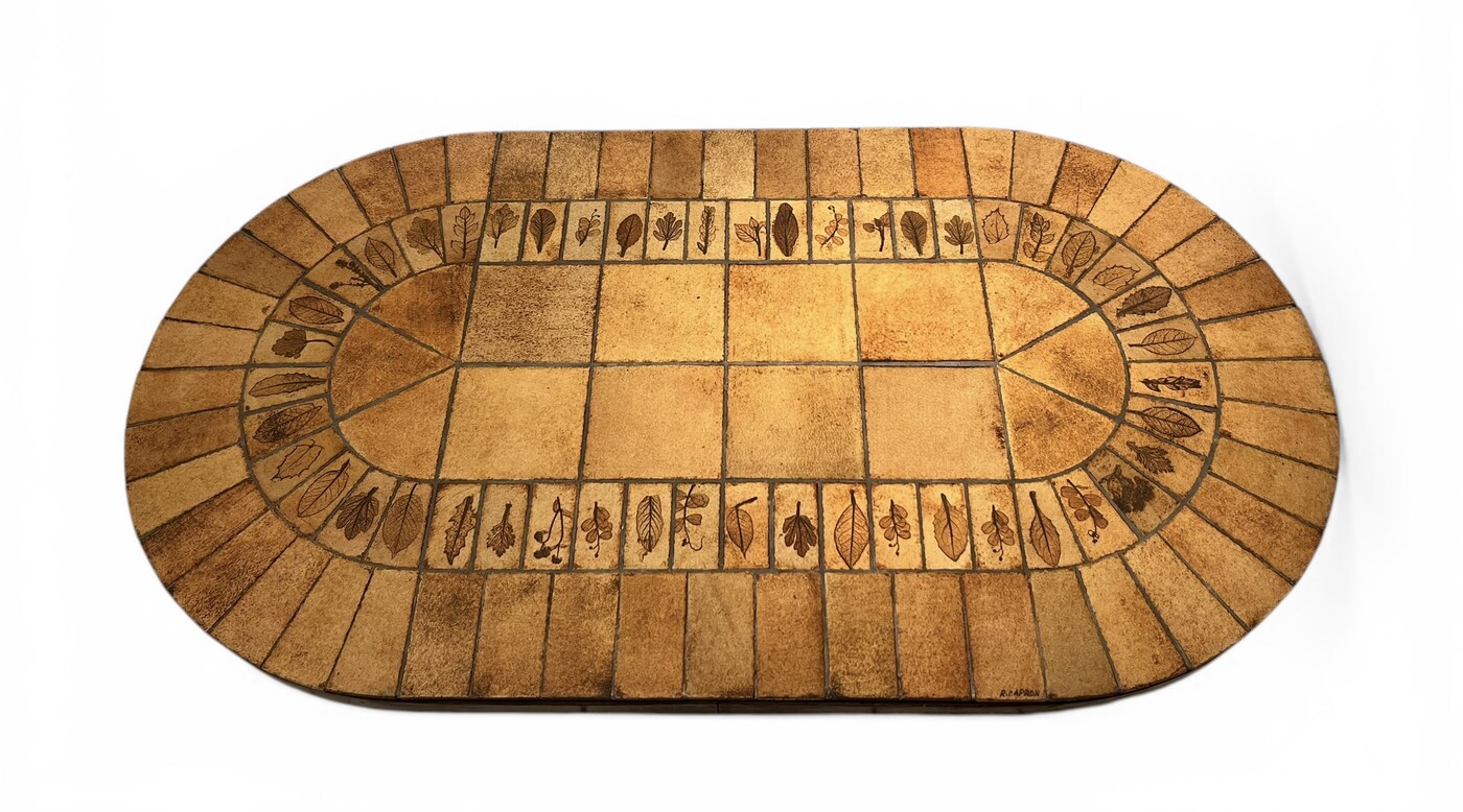 F 909 OB ovale ceramic tiles coffee table by Roger Capron 