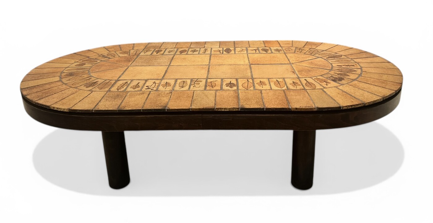 F 909 OB ovale ceramic tiles coffee table by Roger Capron 