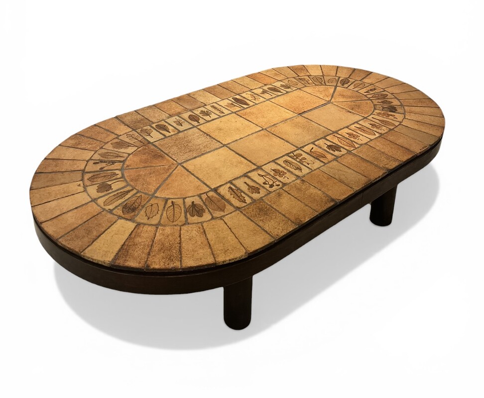 F 909 OB ovale ceramic tiles coffee table by Roger Capron 