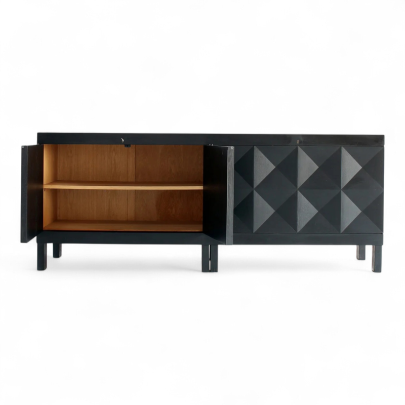 F 936 JC Brutalist Belgian Black Stained Oak Cabinet by De Coene, 1970s