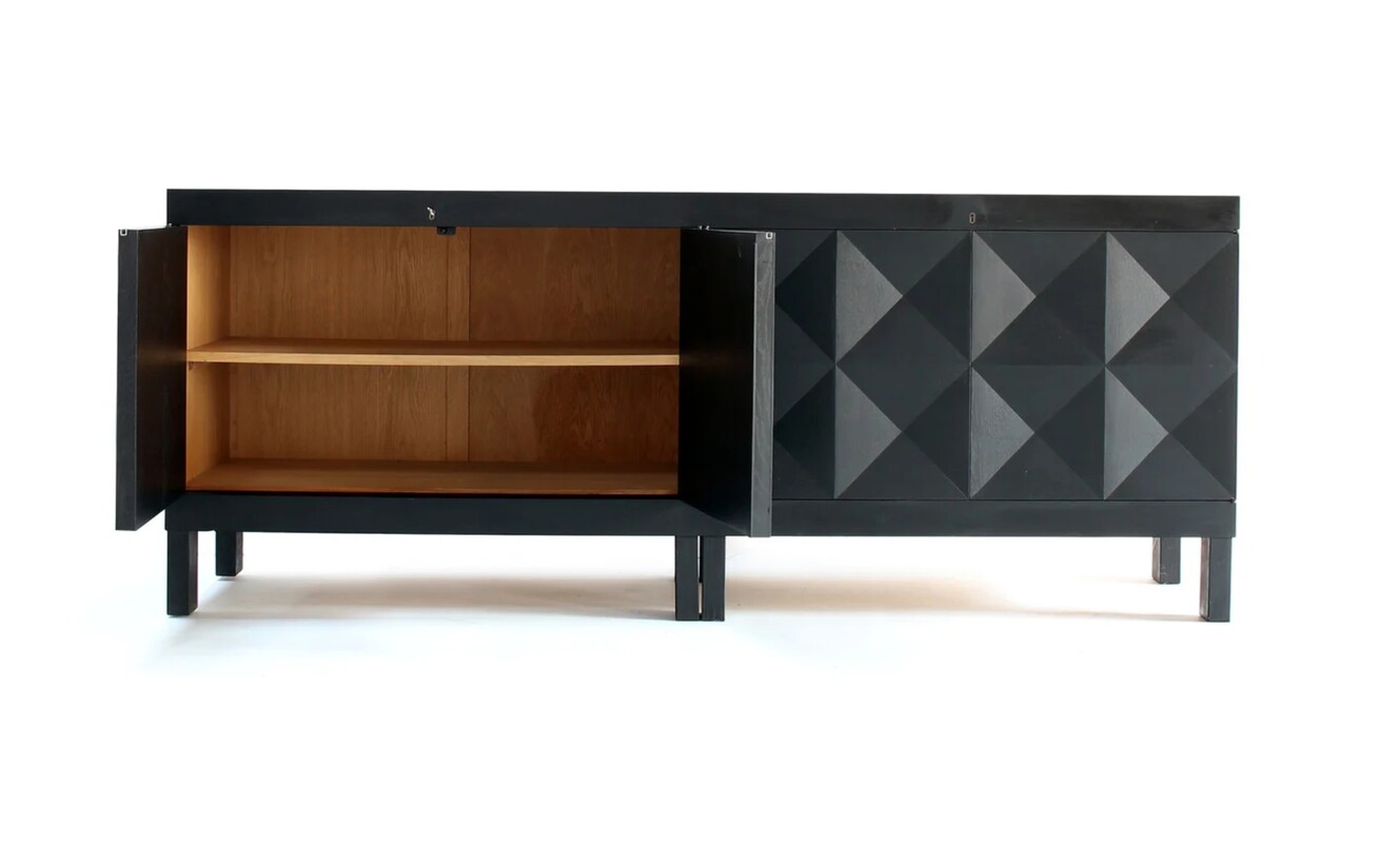 F 936 JC Brutalist Belgian Black Stained Oak Cabinet by De Coene, 1970s
