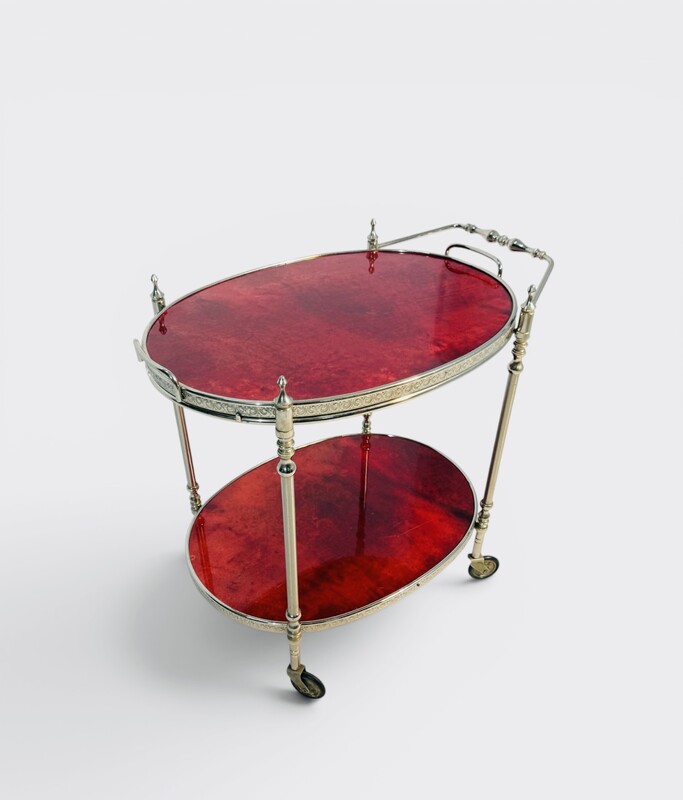 F 937 AG red bar trolley amovible tray by Aldo Tura 1960’s