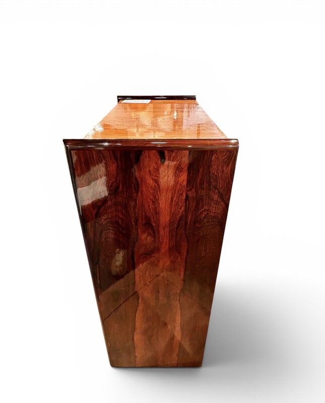 F 972 AS Art Deco chest of drawers, UK 1930, Madrona burl, boxwood and Bakelite, totally restored 