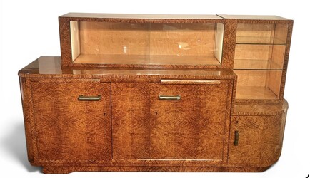 F 976 AS  Art Deco modernist cabinet, amboyna burl, restored, French ca 1920