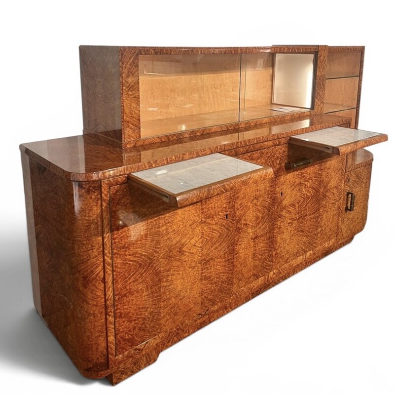 F 976 AS  Art Deco modernist cabinet, amboyna burl, restored, French ca 1920