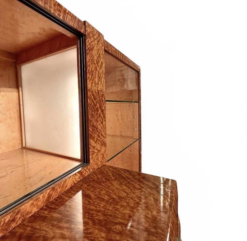 F 976 AS  Art Deco modernist cabinet, amboyna burl, restored, French ca 1920