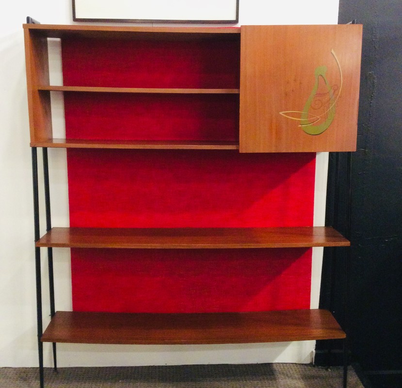 F742 AS meuble bibliothèque /bar Italie circa 1950- acajou sapelli et métal laqué  