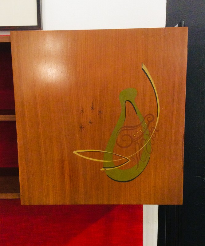 F742 AS meuble bibliothèque /bar Italie circa 1950- acajou sapelli et métal laqué  