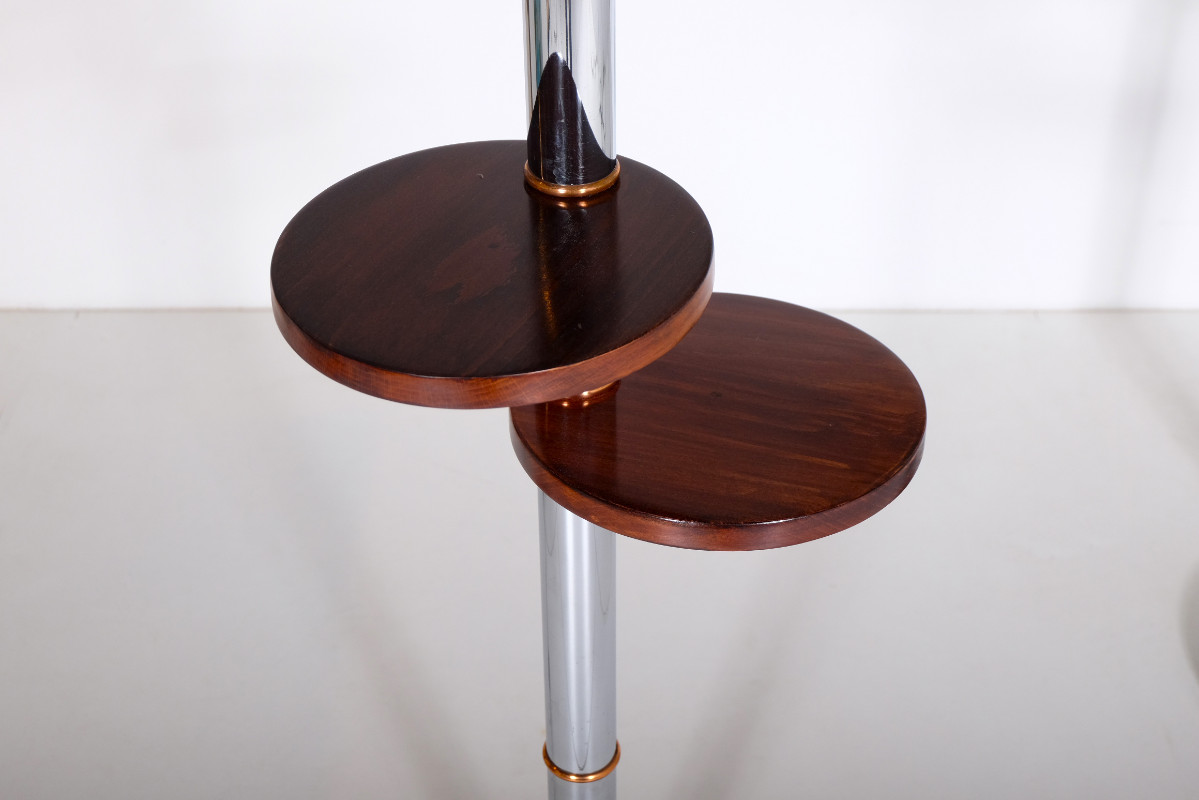 L 003 AS Pair of floor lamps « art deco » 1935, full repair and new rewired, in walnut ,chrome and red copper