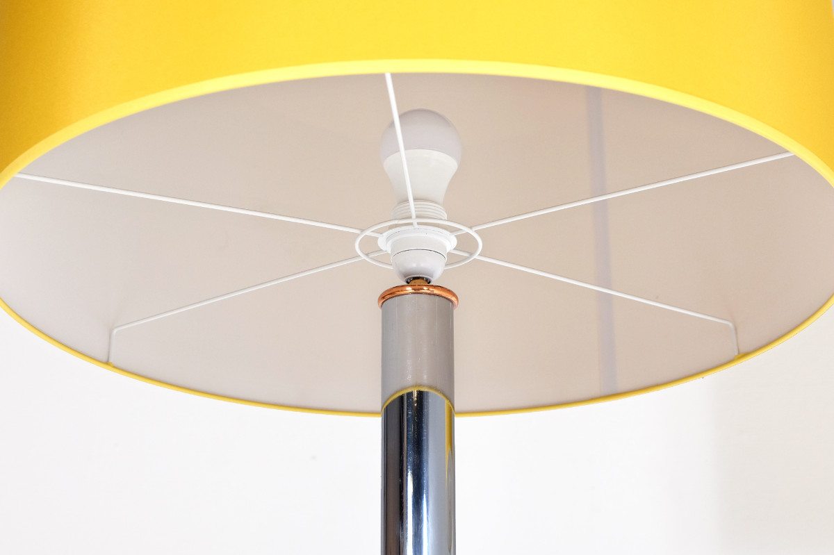 L 003 AS Pair of floor lamps « art deco » 1935, full repair and new rewired, in walnut ,chrome and red copper