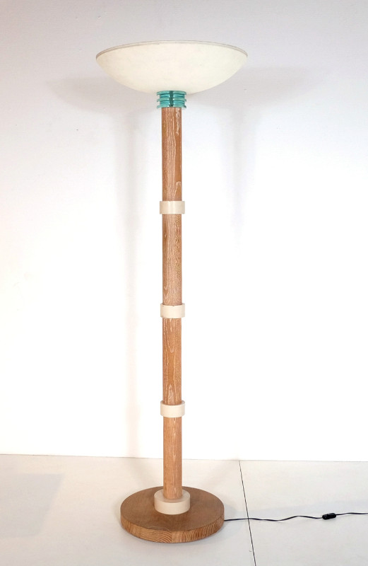 L 005 AS Art deco French bleached Oak & Glass Floor Lamp