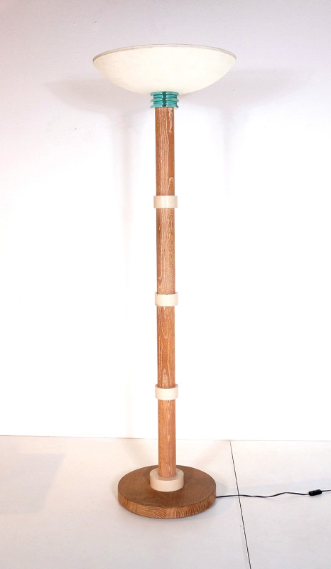 L 005 AS Art deco French bleached Oak & Glass Floor Lamp