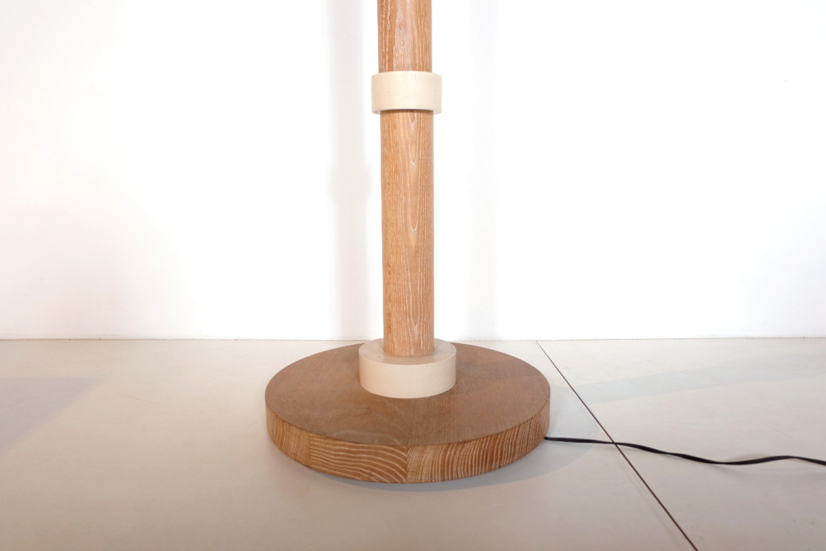 L 005 AS Art deco French bleached Oak & Glass Floor Lamp
