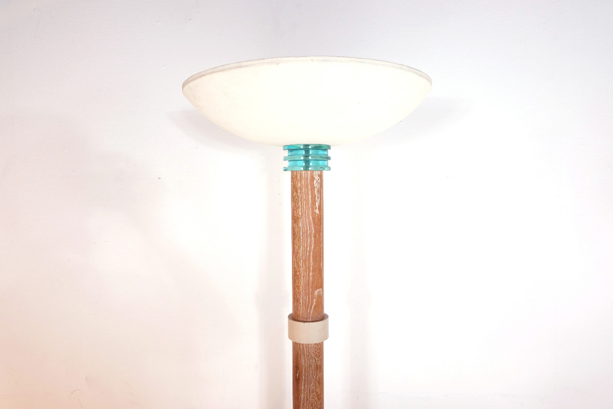 L 005 AS Art deco French bleached Oak & Glass Floor Lamp