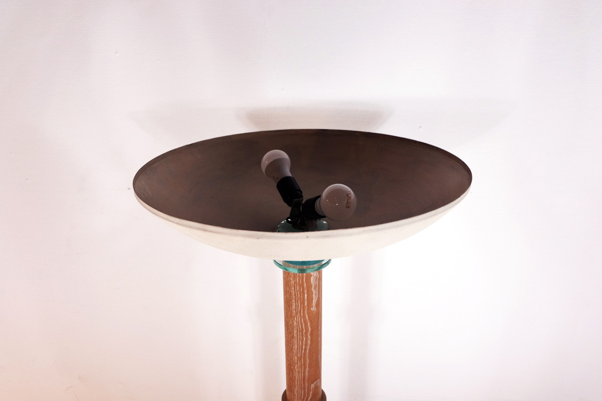 L 005 AS Art deco French bleached Oak & Glass Floor Lamp