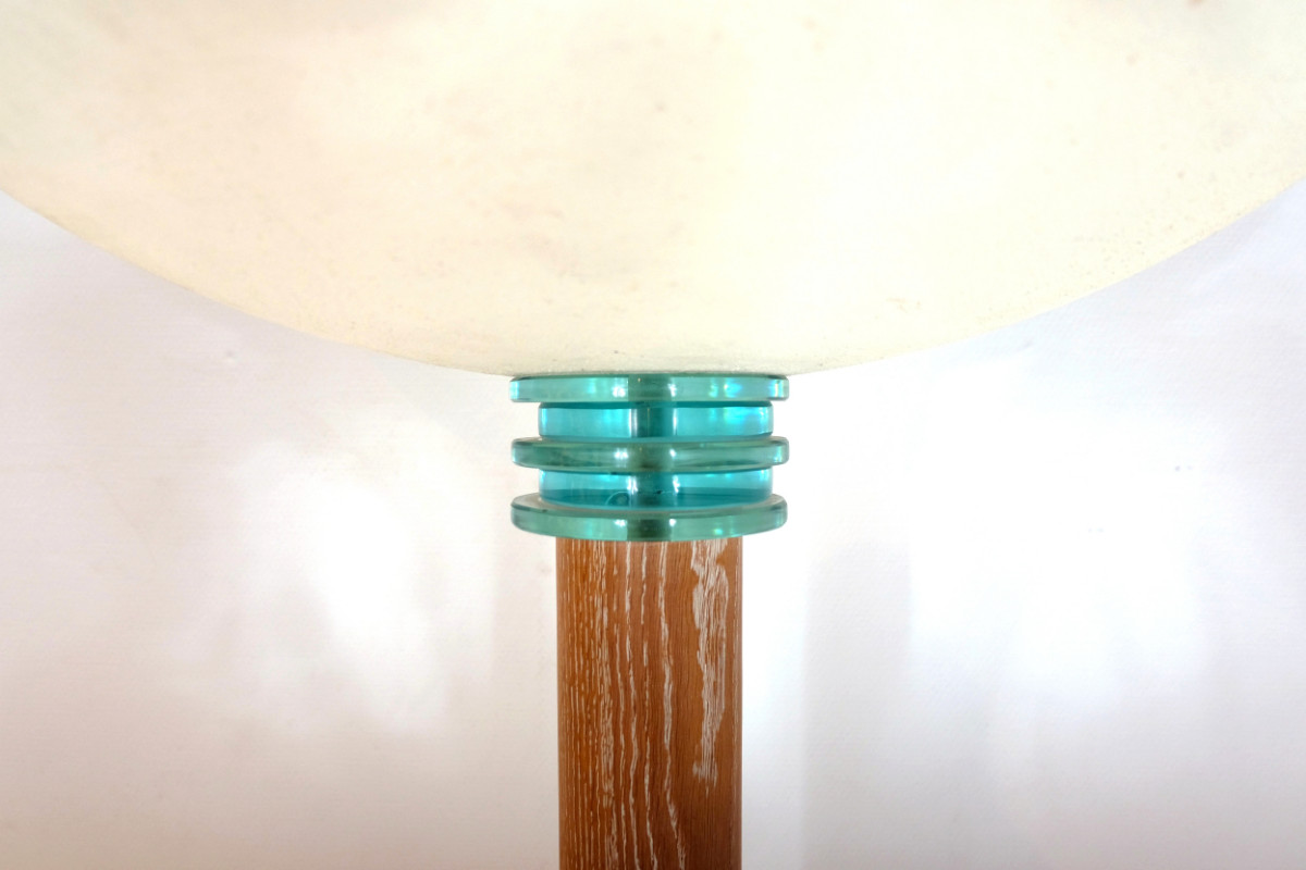 L 005 AS Art deco French bleached Oak & Glass Floor Lamp