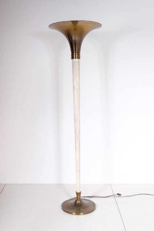 L 014 AS floor lamp by De Coen , bronz brass, metal and leather. Belgiun
