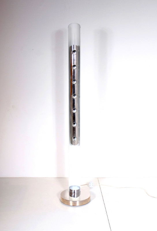 L 016 AS floor lamp stainlass steel and aluminum by Enrico Tronconi edition Perrin  italy 1970