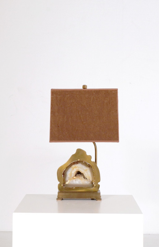 L 029 FD Table Lamp agate inlay in bronze france 1970