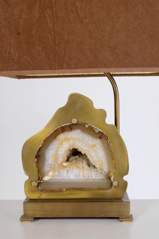L 029 FD Table Lamp agate inlay in bronze france 1970