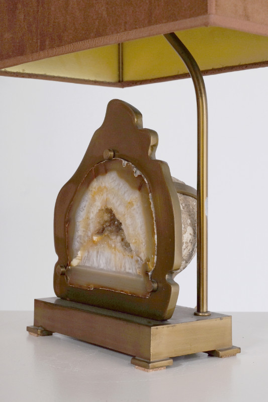 L 029 FD Table Lamp agate inlay in bronze france 1970