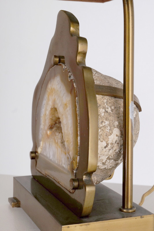 L 029 FD Table Lamp agate inlay in bronze france 1970
