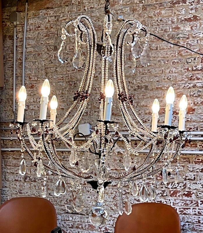 L 069 AG  MAISON BAGUES Bronze and glass bead chandelier ca 1920