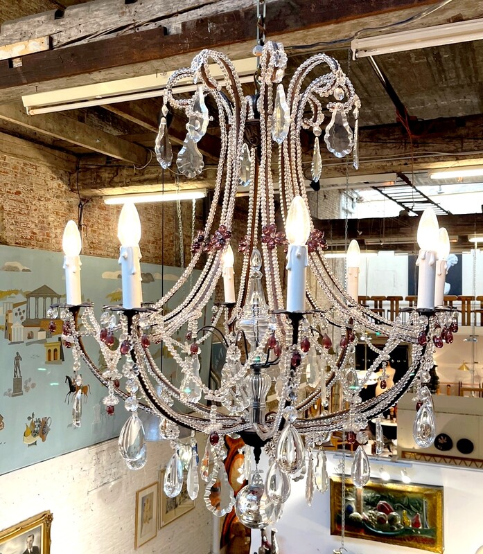 L 069 AG  MAISON BAGUES Bronze and glass bead chandelier ca 1920