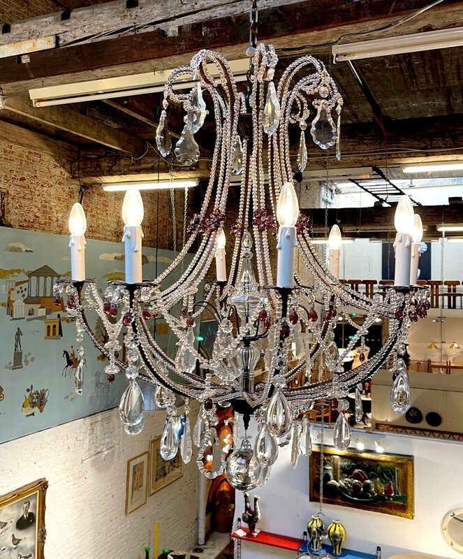 L 069 AG  MAISON BAGUES Bronze and glass bead chandelier ca 1920