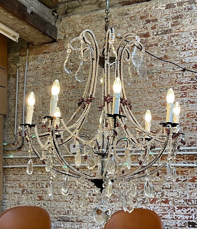 L 069 AG  MAISON BAGUES Bronze and glass bead chandelier ca 1920