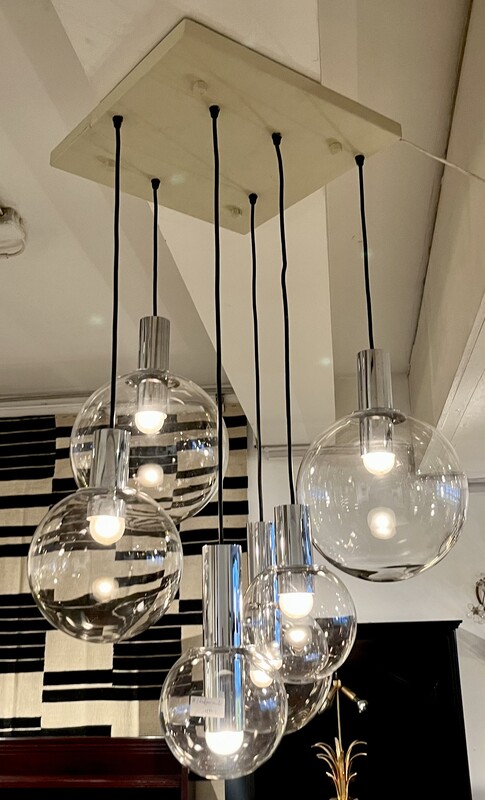 L 071 JFC vintage chrome and glass chandelier, 1970’s