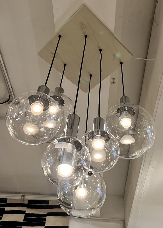 L 071 JFC vintage chrome and glass chandelier, 1970’s