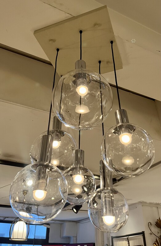 L 071 JFC vintage chrome and glass chandelier, 1970’s