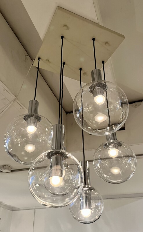 L 071 JFC vintage chrome and glass chandelier, 1970’s