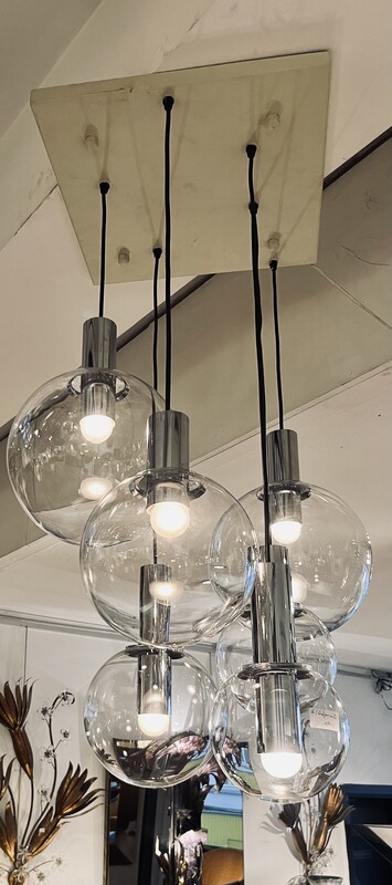 L 071 JFC vintage chrome and glass chandelier, 1970’s
