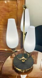 L 079 AS black steal, brass and opaline table lamp, 1960’s