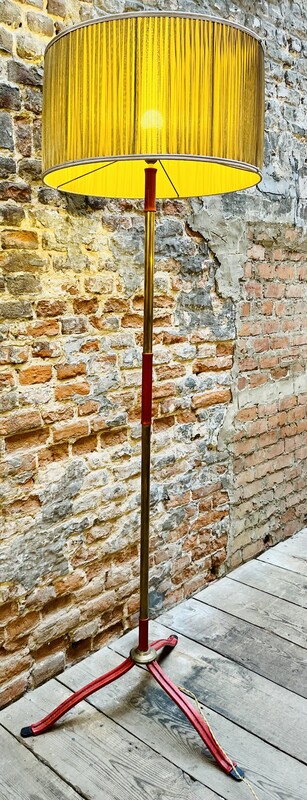 L 103 RR brass and red leather details floorlamp by Jacques Adnet 