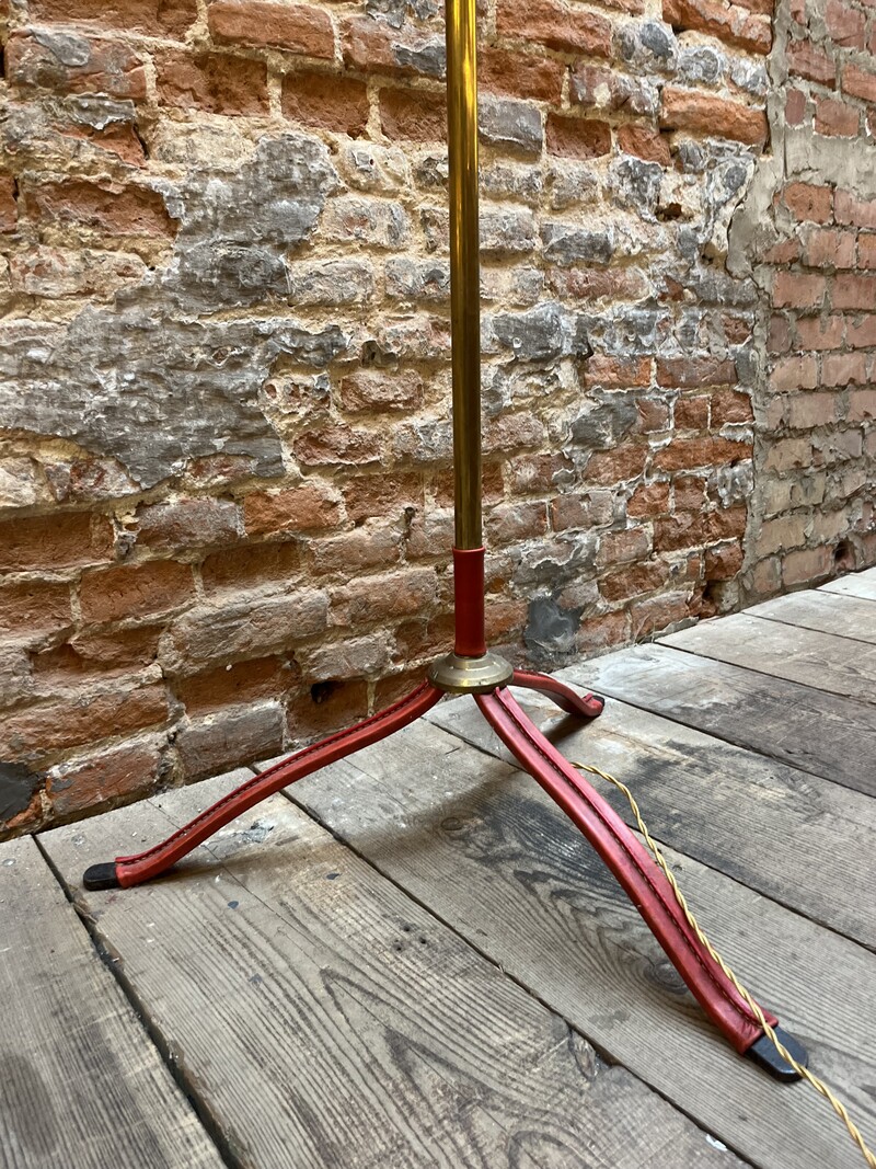 L 103 RR brass and red leather details floorlamp by Jacques Adnet 