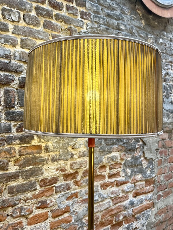 L 103 RR brass and red leather details floorlamp by Jacques Adnet 