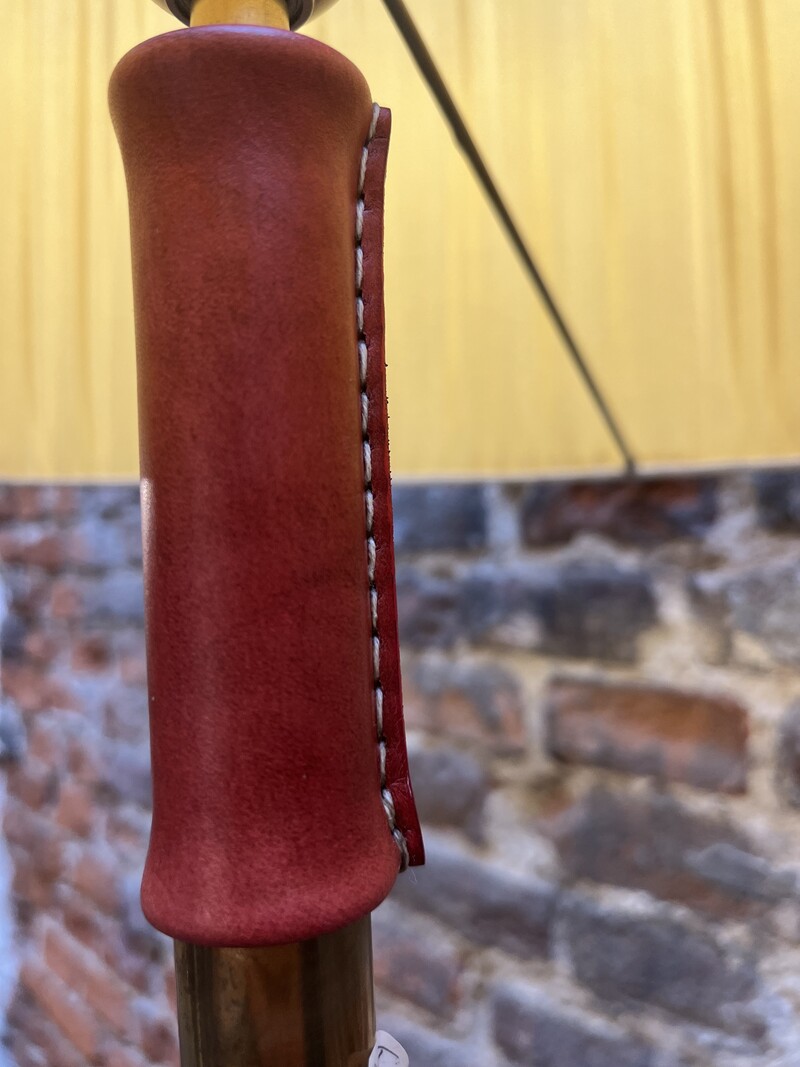 L 103 RR brass and red leather details floorlamp by Jacques Adnet 