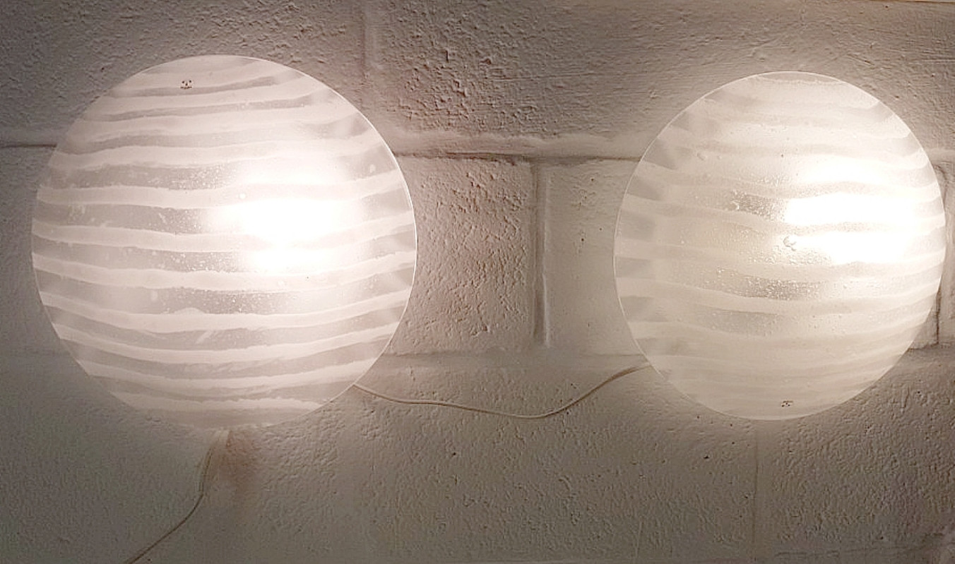 L 127 JC pair of bubble glass and opaline glass wall lights by Putzler