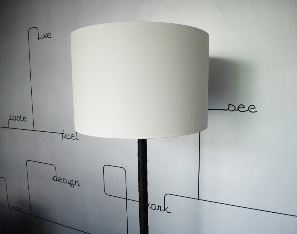 L 144 JB Brushed steel and leather floor lamp by Hammeborg