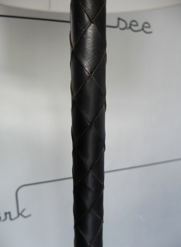 L 144 JB Brushed steel and leather floor lamp by Hammeborg
