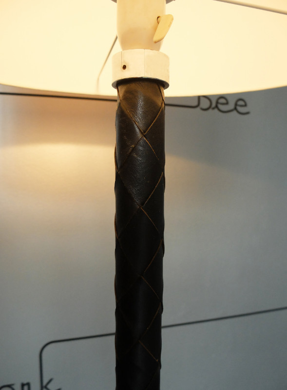 L 144 JB Brushed steel and leather floor lamp by Hammeborg