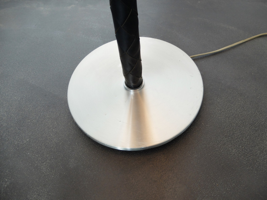 L 144 JB Brushed steel and leather floor lamp by Hammeborg